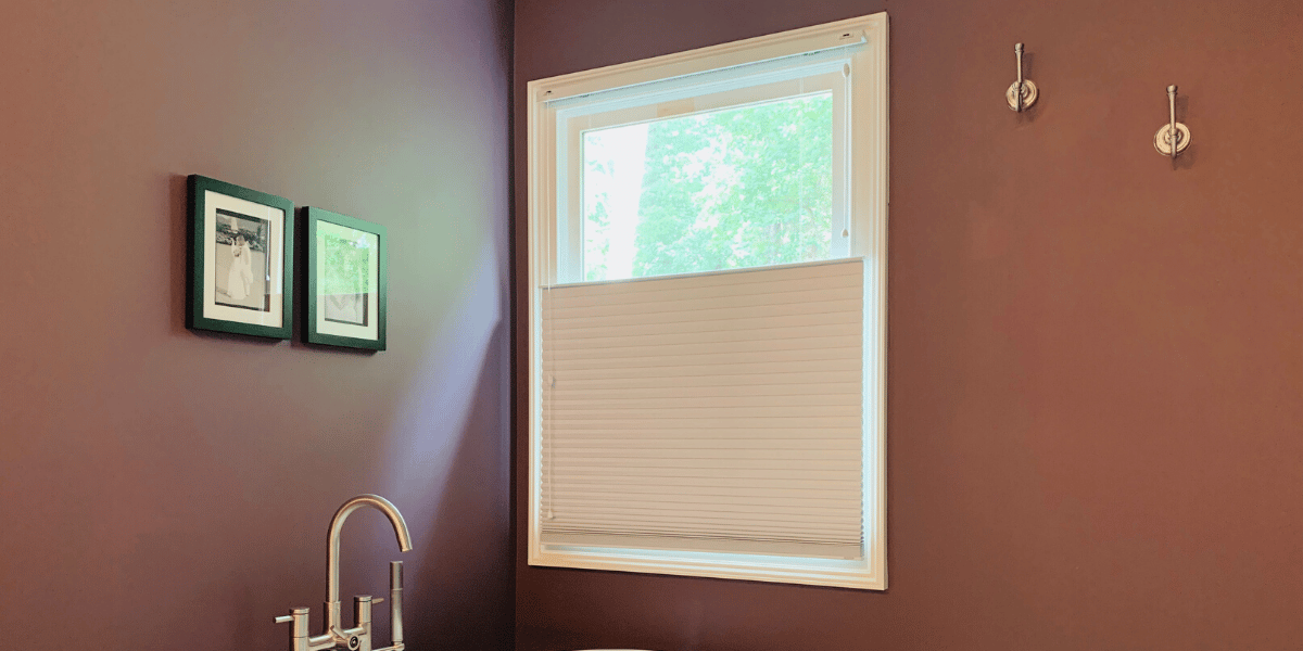 Cellular Shades, also known as Honeycomb Shades, featuring top down, bottom up lift functionality in a Decatur, GA bathroom