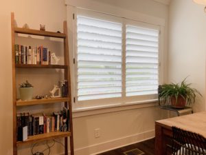 White, Superview Plantation Shutters featuring 4.5 inch louvers in a Nashville, TN study