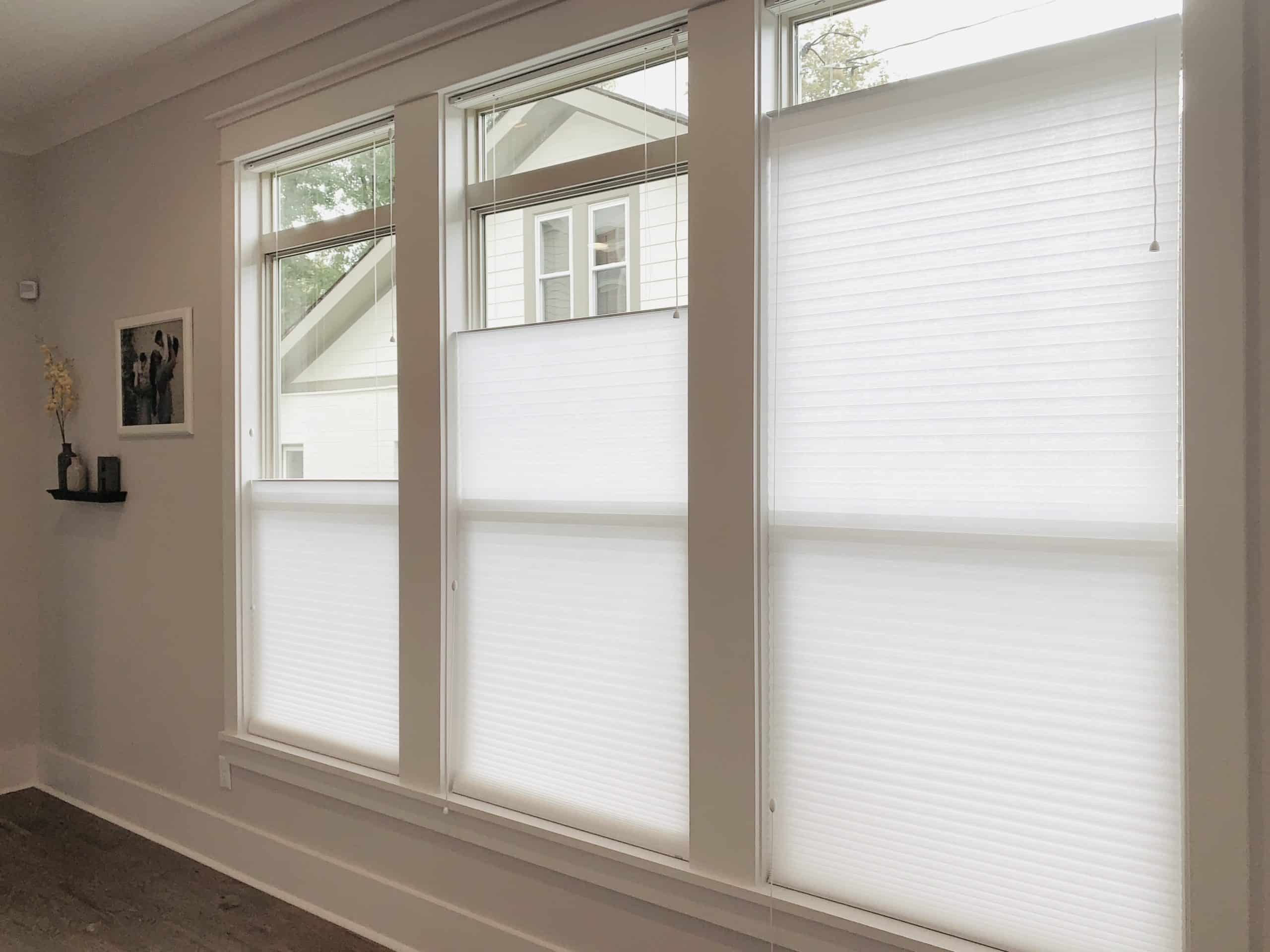 White top down bottom up Cellular Shades, also known as Honeycomb Shades, in a Nashville, TN home