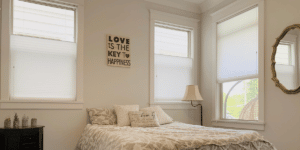 Cellular Shades, also known as Honeycomb Shades, with top down, bottom up lift functionality in a white Nashville, TN bedroom