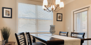 Wood Blinds with 2.5' slats in a Cumming, GA dining room