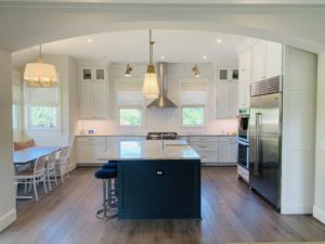 White Natural Woven Shades in a chef-inspired kitchen in Atlanta, GA
