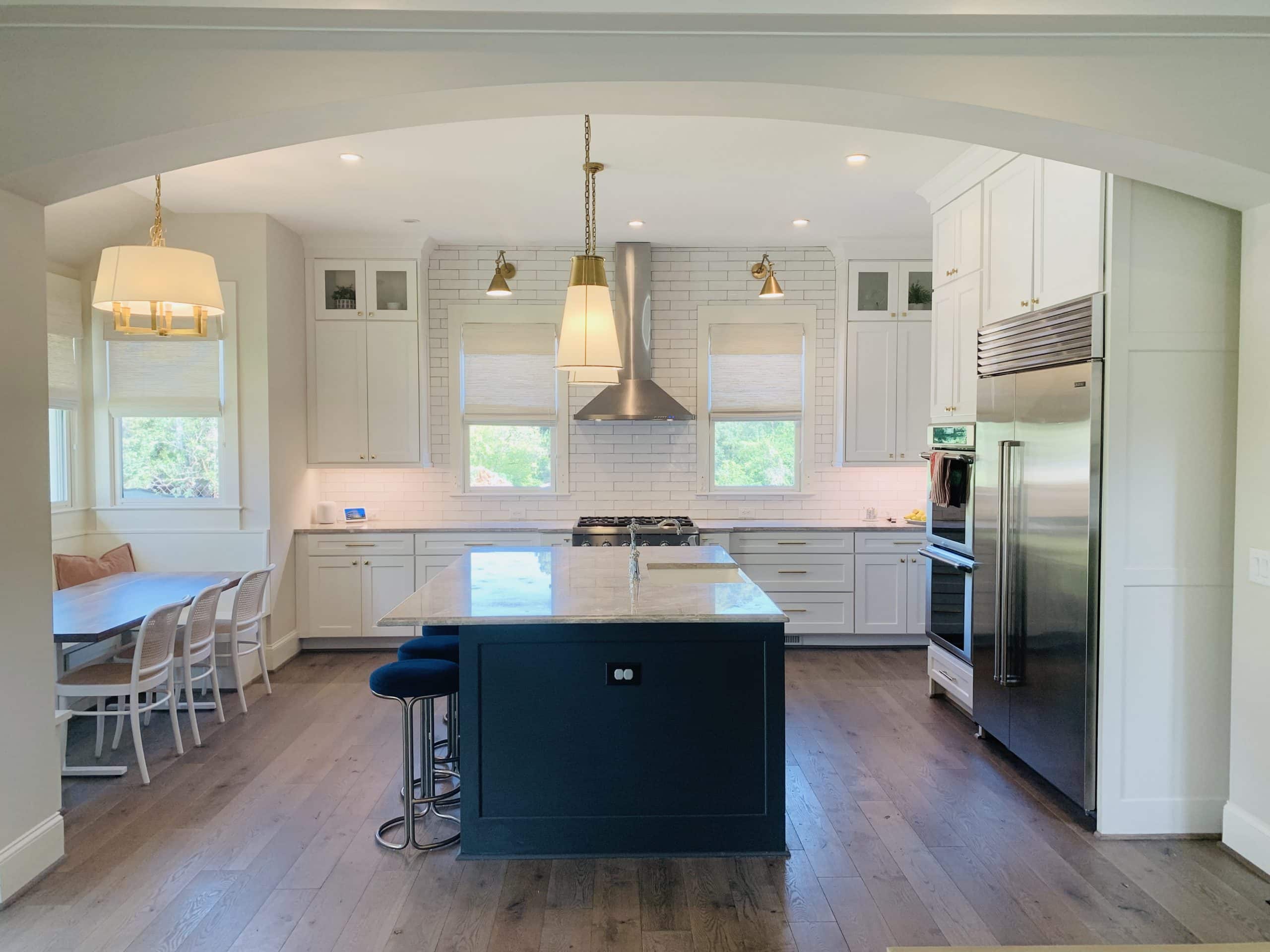 White Natural Woven Shades in a chef-inspired kitchen in Atlanta, GA