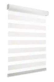White Layered Shades, also known as Zebra Shades, in open position on a white background