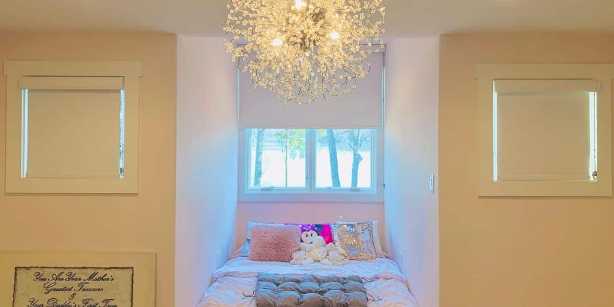 Chain Lift Blackout Roller Shades with cassette valances in a pink, Child's bedroom in Hendersonville, TN