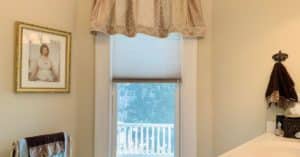 White Cellular Shade, also known as Honeycomb Shade, in a traditional Woodbury, TN bathroom