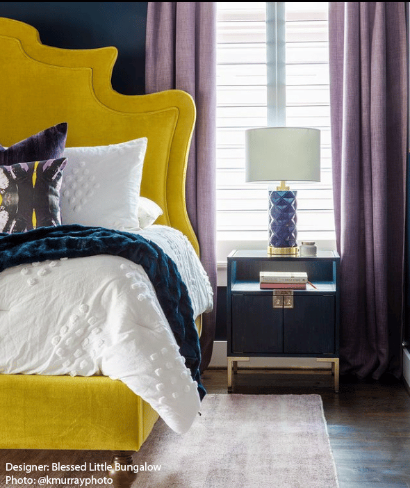 White Hardwood Plantation Shutters featuring hidden tilt rods, in a colorful Atlanta, GA bedroom