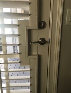 A rectangular cut-out in plantation shutters
