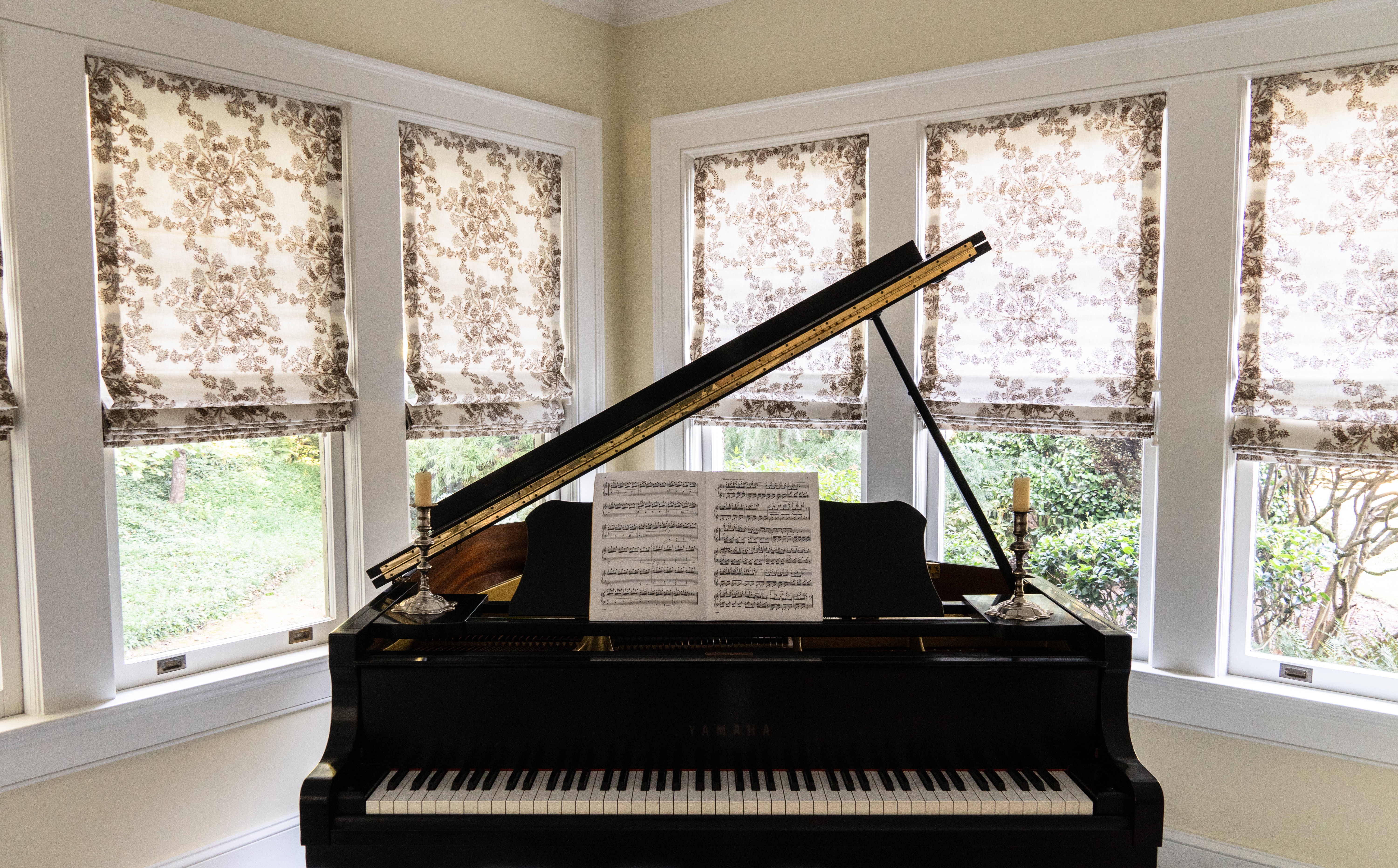 Roman Shades in Piano Room