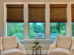 Natural Woven Shades in Family Room
