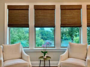 Natural Woven Shades in Family Room