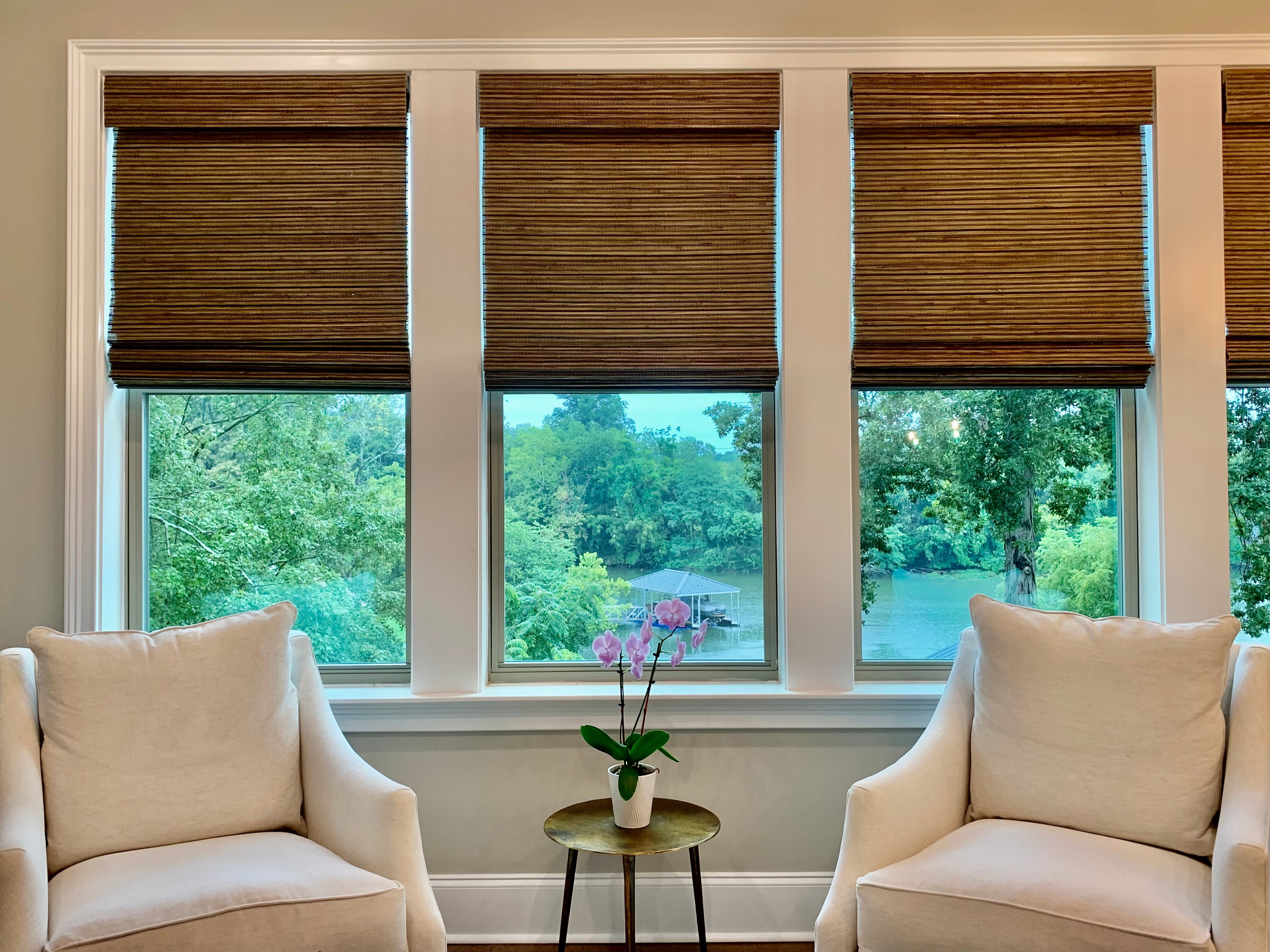 Natural Woven Shades in Family Room